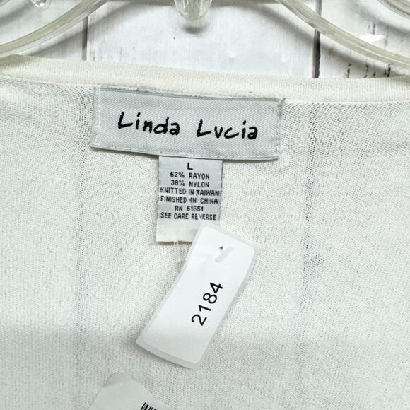 Linda Lucia Sweater Women Size Large Ivory Cream Detail Trim Cardigan Casual - Picture 3 of 5